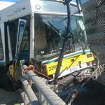A bus crash last month left an MBTA bus dangling over the Massachusetts Turnpike in Newton.