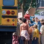 The dark days of 1974 were on display in South Boston Monday as a crew filming ?Black Mass,? the Whitey Bulger biopic, reenacted the protests over court-ordered busing.