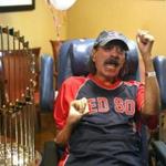 Frank Nunes spent time with the 2013 World Series trophy Tuesday at the Bostonian Nursing and Rehabilitation Center.
