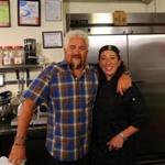 Guy Fieri, host of the Food Network?s ?Diners, Drive-Ins & Dives,? and Nikki Christo, owner of Blunch, a South End sandwich cafe being featured on the show.