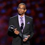TV personality Stuart Scott accepted the 2014 Jimmy V Perseverance Award during the 2014 ESPYS at the Nokia Theatre in Los Angeles on July 16.