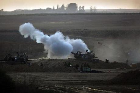 Israeli soldiers fired toward the Gaza Strip from their position near the border.
