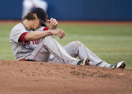 Clay Buchholz was hit by a ball in the first inning.
