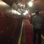 Tour guide Fyodor Belousov moved through a corridor in the Cold War museum at Bunker-42 on Taganka, located in a secret Cold War-era underground bunker that was designed to withstand a nuclear attack on Moscow. 