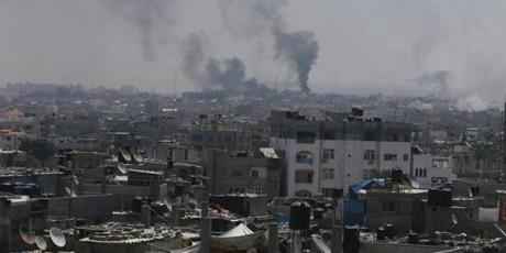 Smoke rose following what witnesses said were Israeli air strikes in Rafah in the southern Gaza Strip.
