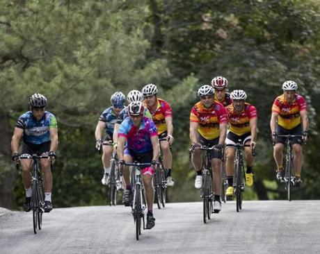 Billy Starr (center) led a Pan-Mass Challenge training ride. 
