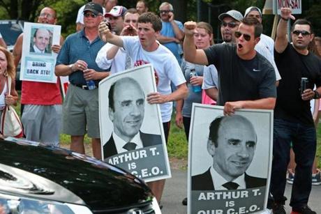 Market Basket protesters made their feelings known as potential employees attended a job fair in Andover Wednesday.
