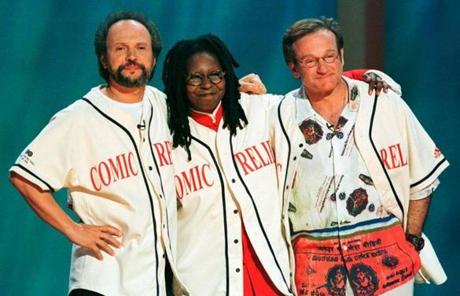 Willaims joined with Billy Crystal and Whoopi Goldberg in ?Comic Relief 8? in 1998.
