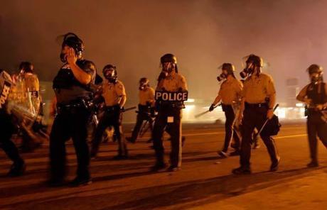Police in riot gear moved in on protesters in Ferguson, Missouri, last night.
