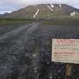 A warning sign blocked the road to Bardarbunga volcano in Iceland. 