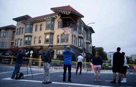The top corner of a building in Napa was exposed.
