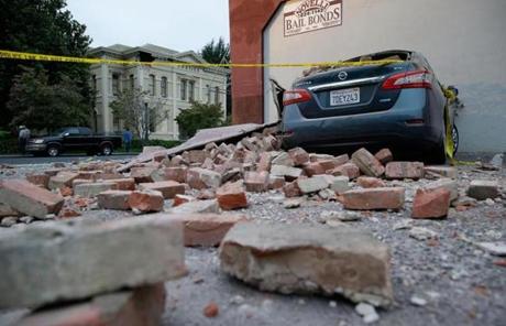Bricks and fallen rubble damaged a car in Napa.

