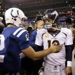 Broncos quarterback Peyton Manning (right) will look for a bit of revenge on Sunday for a loss to Andrew Luck and the Colts last season.