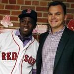 Cuban outfielder Rusney Castillo and his new boss, Red Sox general manager Ben Cherington. AP Photo/Michael Dwyer