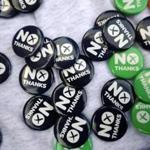 Campaign buttons are pictured as pro-union supporters campaigned in Edinburgh, Scotland, last week.
