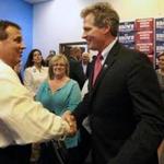 Scott Brown welcomed Governor Chris Christie of New Jersey at the GOP field office in Salem, N.H., on Wednesday before the two hit the campaign trail together. Christie endorsed Brown in his race with Jeanne Shaheen.