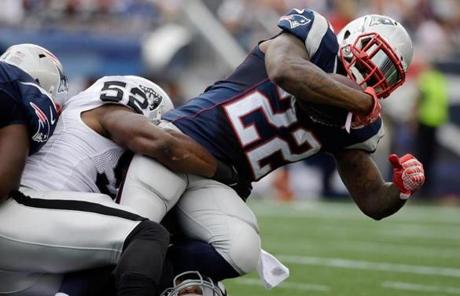 Stevan Ridley gained 45 yards on 12 carries in the first half.
