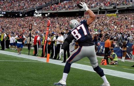 Rob Gronkowski scored a touchdown for the Patriots in the second quarter.
