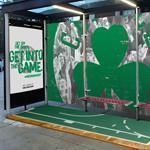 An artist?s rendering of a parquet floor replica to be installed at a T bus shelter on State Street as advertising for the Boston Celtics. 