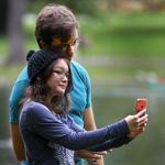 BU student Julia Hacker took a selfie with her boyfriend, Berklee student Harry Lodes, in the Boston Public Garden.  
