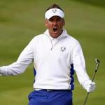 Europe?s Ian Poulter chipped in on the 15th hole  during his fourballs match at the Ryder Cup Saturday. 