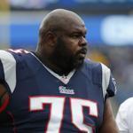 New England Patriots defensive tackle Vince Wilfork takes up his position during the third quarter of an NFL football game against the Kansas City Chiefs Monday, Sept. 29, 2014, in Kansas City, Mo. (AP Photo/Ed Zurga)
