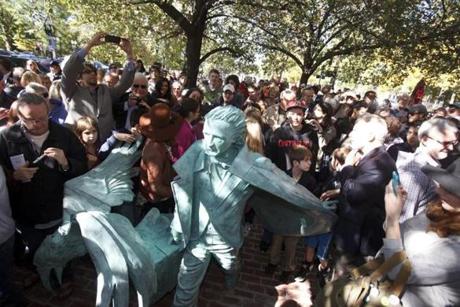 The Edgar Allan Poe Foundation of Boston unveiled a statue of the sour native by Stefanie Rocknak near the Boston Common on Sunday. 

