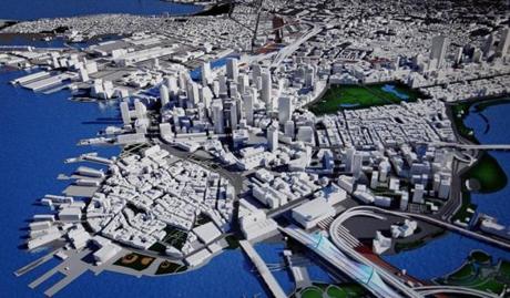 A 3-D version of Greater Boston was created with the $1.5 million computer model being developed by Boston 2024 to show the potential impact of the Olympic Games on the region. 

