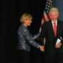 Martha Coakley greeted former president Bill Clinton at Clarke University in Worcester. 