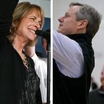 Democrat Martha Coakley rallied the troops at her Somerville headquarters Monday (left) while Republican Charlie Baker shot some baskets after a rally at Swampscott High School.
