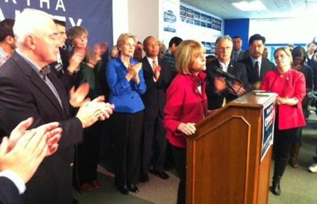 Martha Coakley talked to her supporters Wednesday morning at her campaign headquarters.
