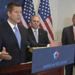 Republican congressmen Sean Duffy (left) of Wisconsin  and Steve Scalise (center)  of Louisiana joined House Speaker  John Boehner at a press conference in the US Capitol on Tuesday. 