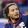 New England Revolution midfielder Jermaine Jones celebrates his goal during the second half of an MLS Eastern Conference Finals soccer match against the New York Red Bulls Sunday, Nov. 23, 2014, in Harrison, N.J. The Revolution won the first leg of the finals, 2-1. (AP Photo/Bill Kostroun)