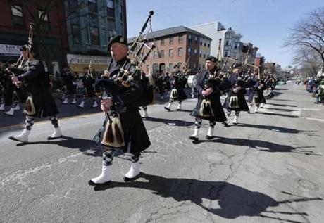 The Boston Police Gaelic Column marched in the St. Patrick's Day parade in South Boston in 2014.
