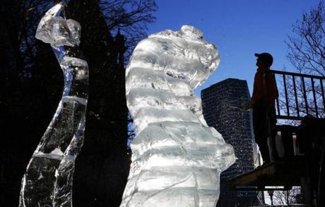 Boston, Massachusetts -- 12/30/2014-- Artist Don Chapelle of Brilliant Ice works on his 