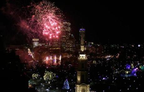 Fireworks dotted the Boston skyline late Wednesday.
