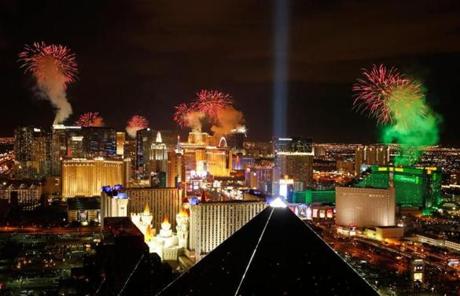 Fireworks exploded over the Las Vegas Strip.
