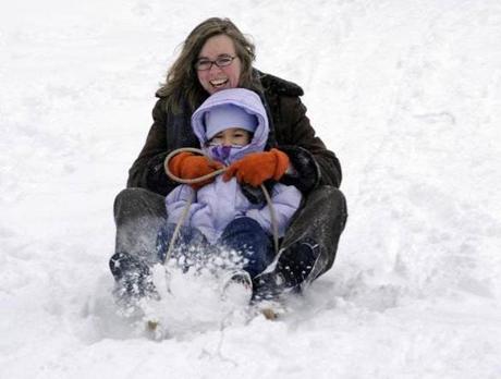 Kids (and moms) can ride sleds from the 19th century at Old Sturbridge Village.
