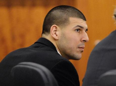 Aaron Hernandez at a pretrial hearing in Fall River on Tuesday. 
