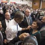 President Obama greeted supporters Thursday after a speech at Central High School in Phoenix.