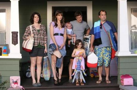 From left: Melanie Lynskey, Amanda Peet, Mark Duplass, Abby Ryder Fortson (front), and Steve Zissis in ?Togetherness.?
