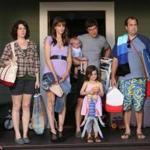 From left: Melanie Lynskey, Amanda Peet, Mark Duplass, Abby Ryder Fortson (front), and Steve Zissis in ?Togetherness.?