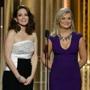 Tina Fey (far left) and Amy Poehler hosting the Golden Globes telecast.