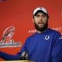 Indianapolis Colts quarterback Andrew Luck answers a question during an NFL football press conference at the team's practice facility in Indianapolis, Wednesday, Jan. 14, 2015. The Colts face the New England Patriots in Sunday's AFC Championship in Foxborough, Mass. (AP Photo/Michael Conroy)
