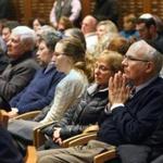 Attendees at a rally at Temple Beth Elohim in Wellesley Wednesday. 
