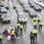 Traffic was at a standstill for times in Milton as protesters blocked I-93.