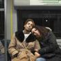 Jonathan Batista and Maria Alvarez rode the train at night near the Harvard Ave. stop on the Green Line.
