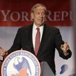 Former New York Governor George Pataki spoke during the New York State Republican Convention in Rye Brook, N.Y.