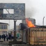 A shop burned after shelling in the southern Ukrainian port city of Mariupol.