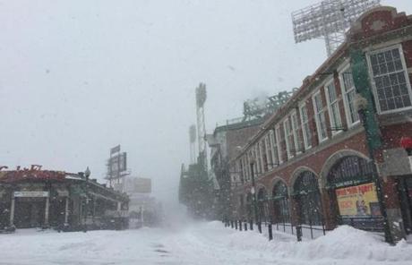 Fenway Park was blanketed in snow on Tuesday.
